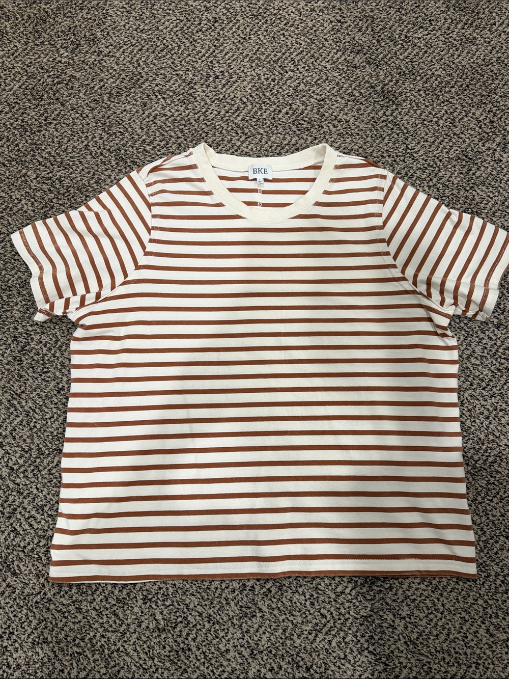 BKE Cream and Brown Striped Short Sleeve boxy Tee